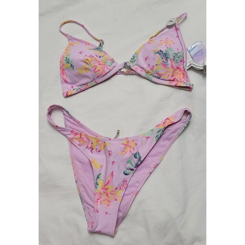 NWT Forever 21 Woman's Lavender Pink Bikini Floral Size Large